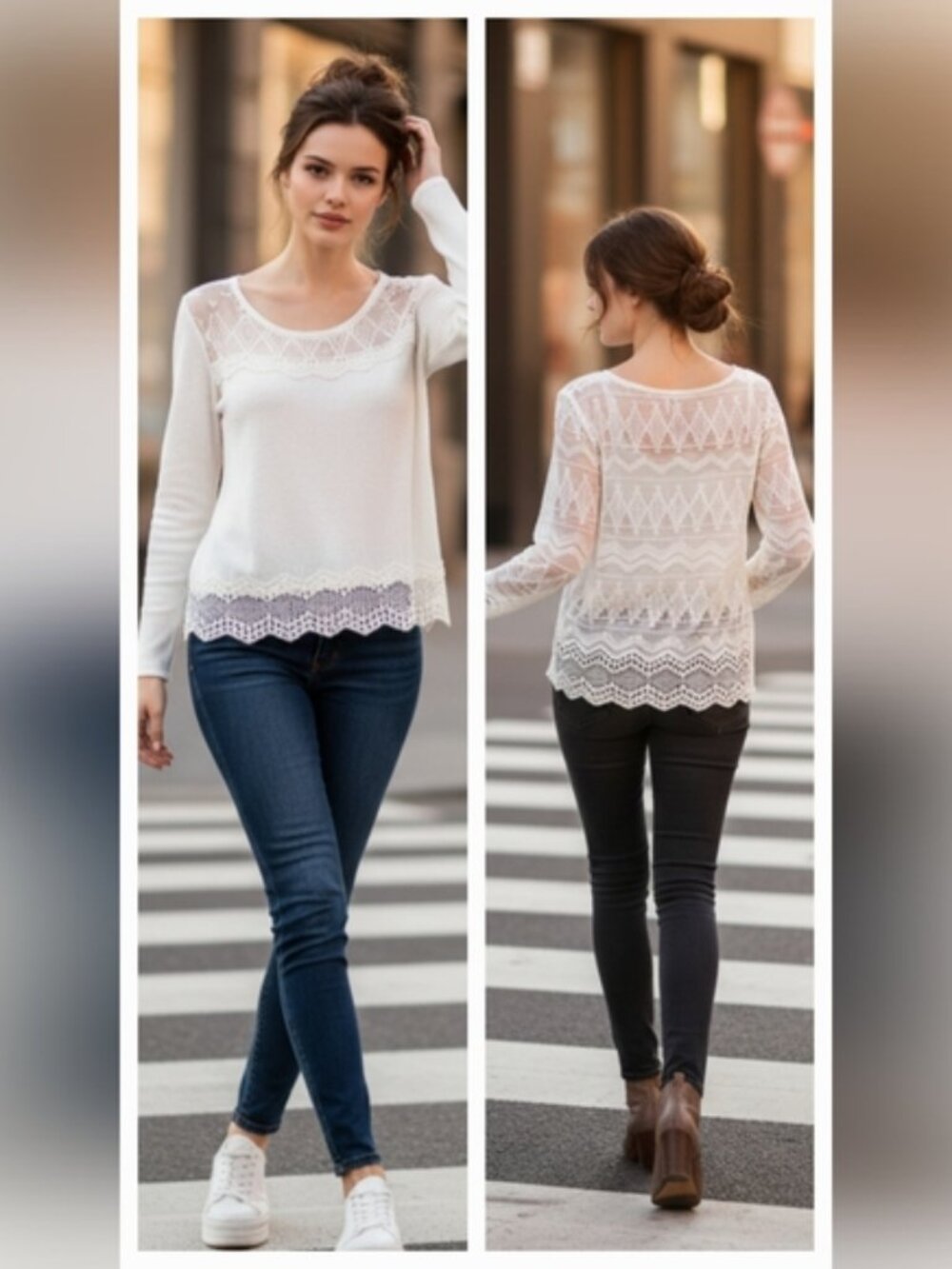 Joie SZ M Ivory Silk Blend Semi Sheer Embroidered Hem Boho Delicate Top